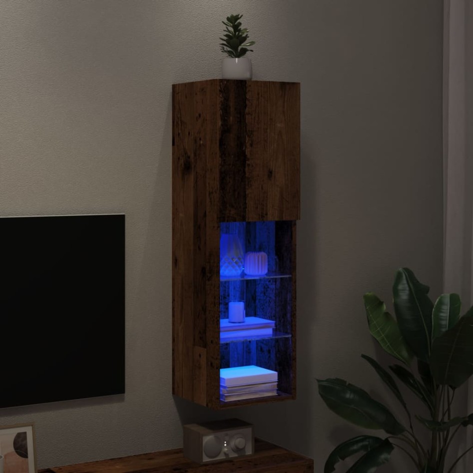 Mueble para TV con luces LED madera envejecida 30,5x30x102