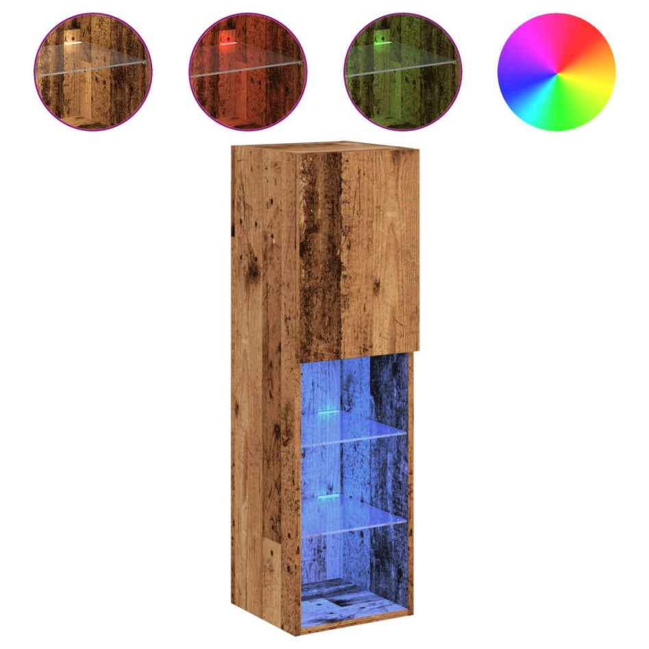 Mueble para TV con luces LED madera envejecida 30,5x30x102