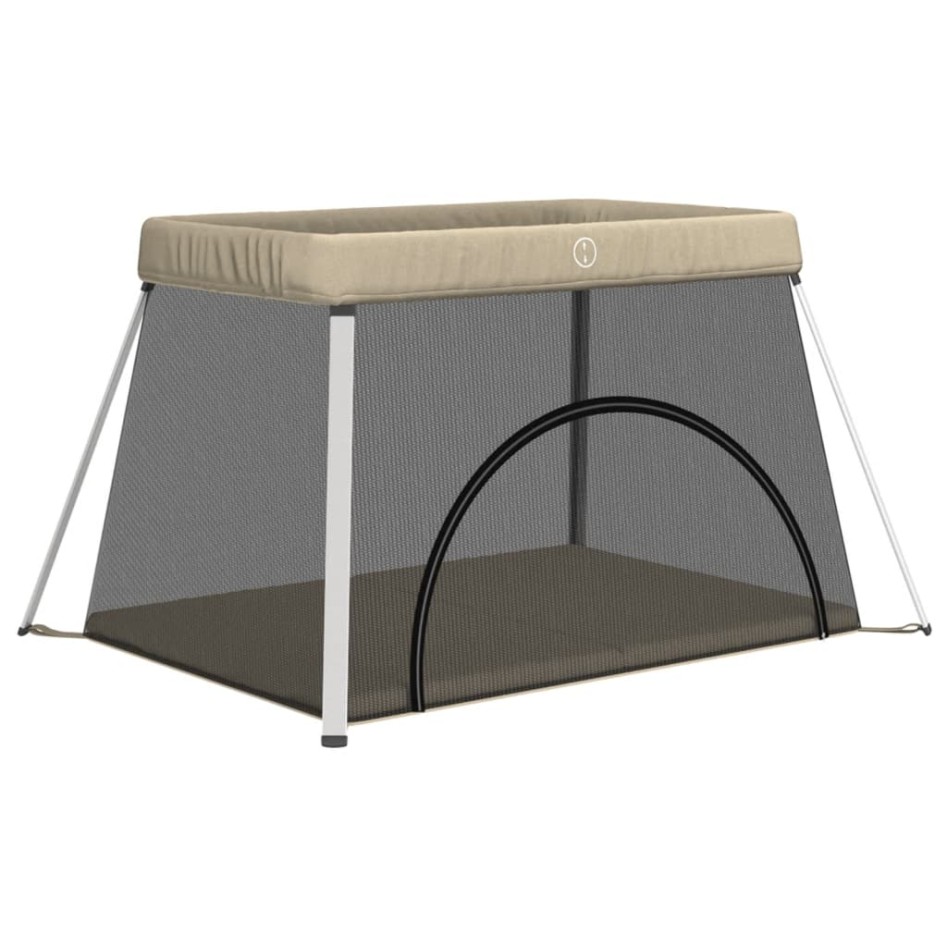 Parque infantil para bebés con colchón tela lino gris