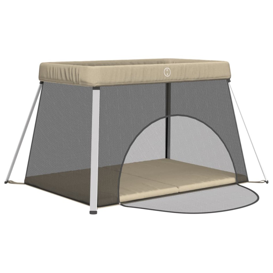 Parque infantil para bebés con colchón tela lino gris