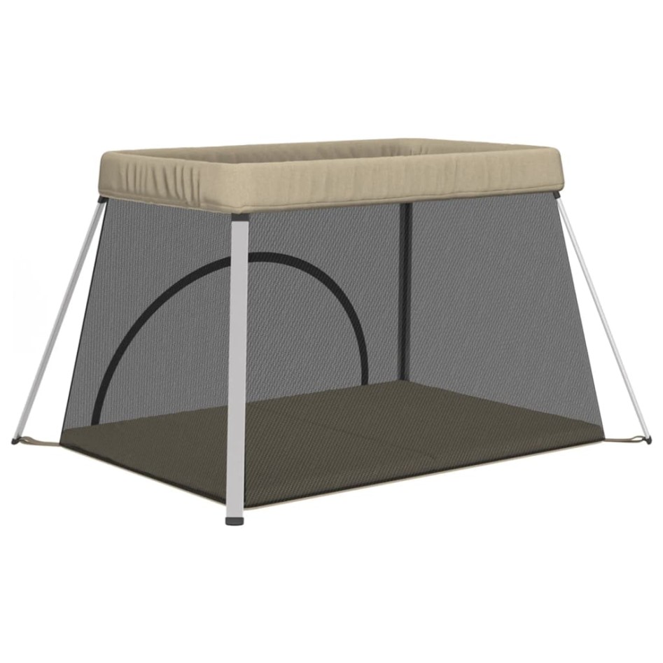 Parque infantil para bebés con colchón tela lino gris