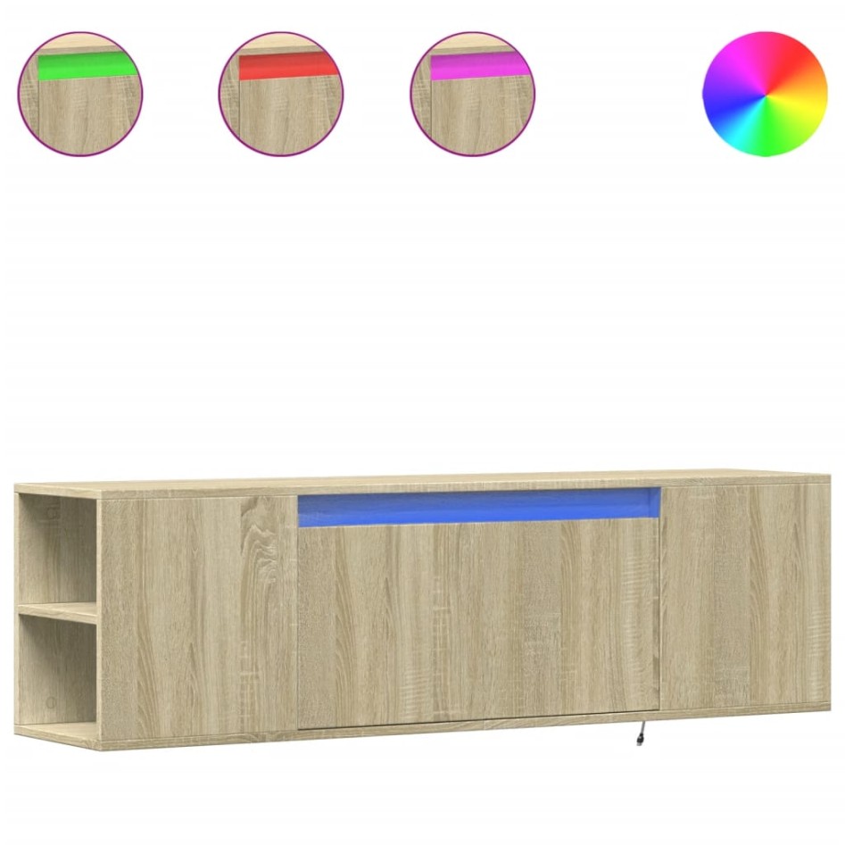 Mueble de TV de pared con luces LED roble Sonoma 135x31x39,5