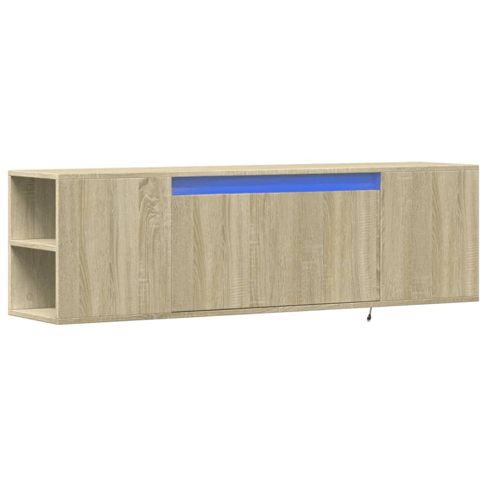 Mueble de TV de pared con luces LED roble Sonoma 135x31x39,5