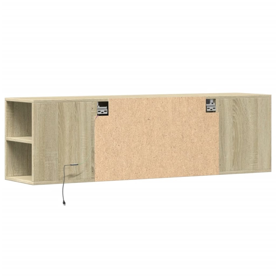 Mueble de TV de pared con luces LED roble Sonoma 135x31x39,5