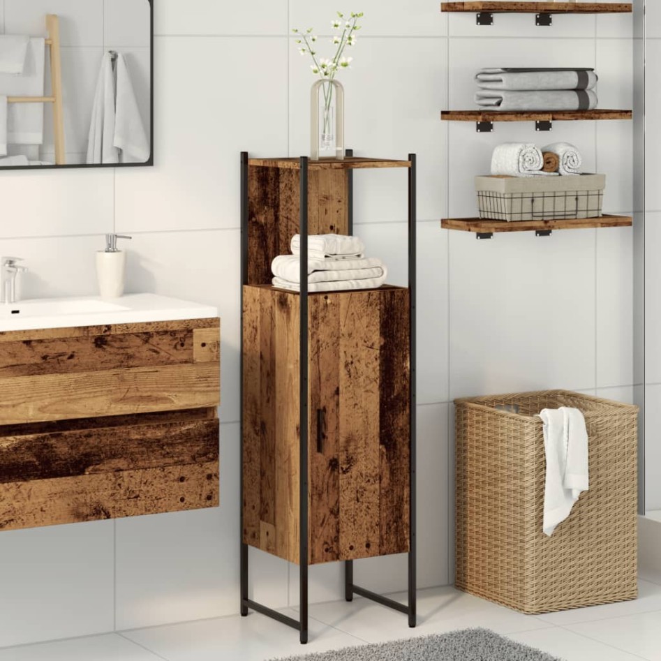 Armario de baño madera de ingeniería envejecida 33x33x120,5