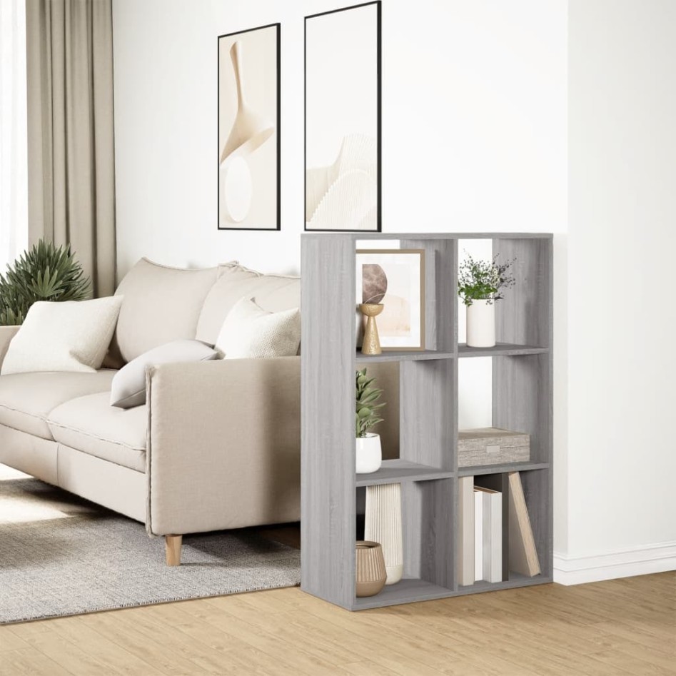 Librería divisor madera ingeniería gris Sonoma 69,5x29x103,5