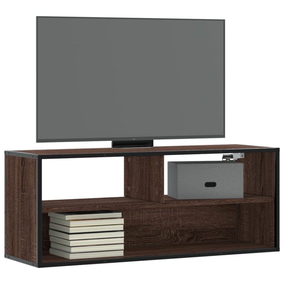 Mueble TV madera ingeniería y metal marrón roble 100x31x39,5
