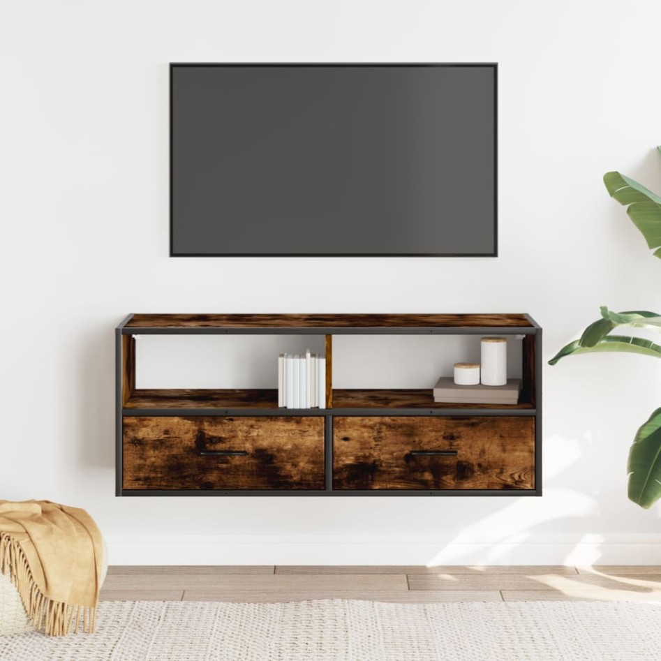 Mueble TV metal y madera contrachapada roble humo