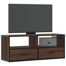 Mueble TV madera ingeniería y metal marrón roble 100x31x39,5