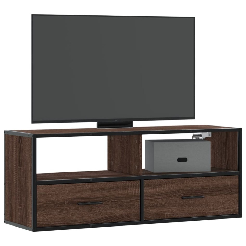 Mueble TV madera ingeniería y metal marrón roble 100x31x39,5