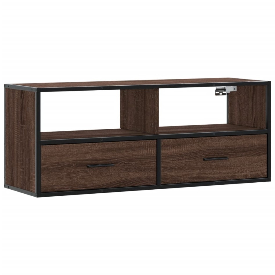 Mueble TV madera ingeniería y metal marrón roble 100x31x39,5