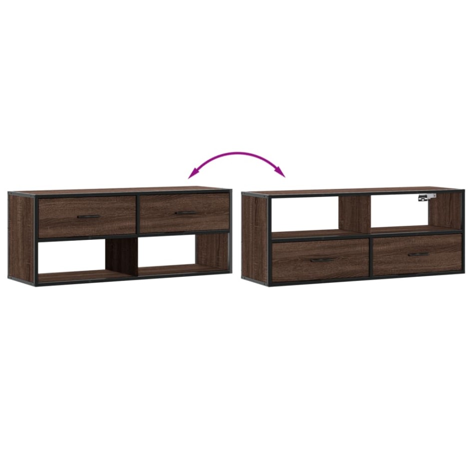 Mueble TV madera ingeniería y metal marrón roble 100x31x39,5