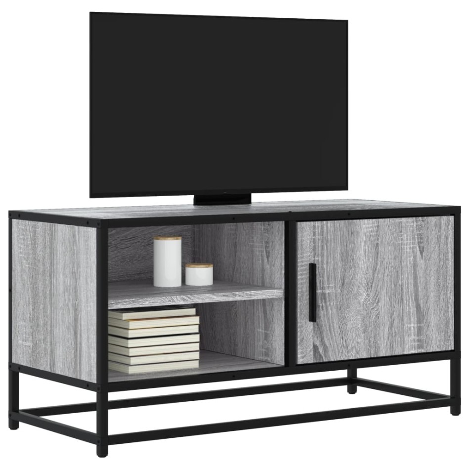 Mueble TV madera ingeniería y metal roble ahumado 80x34,5x40