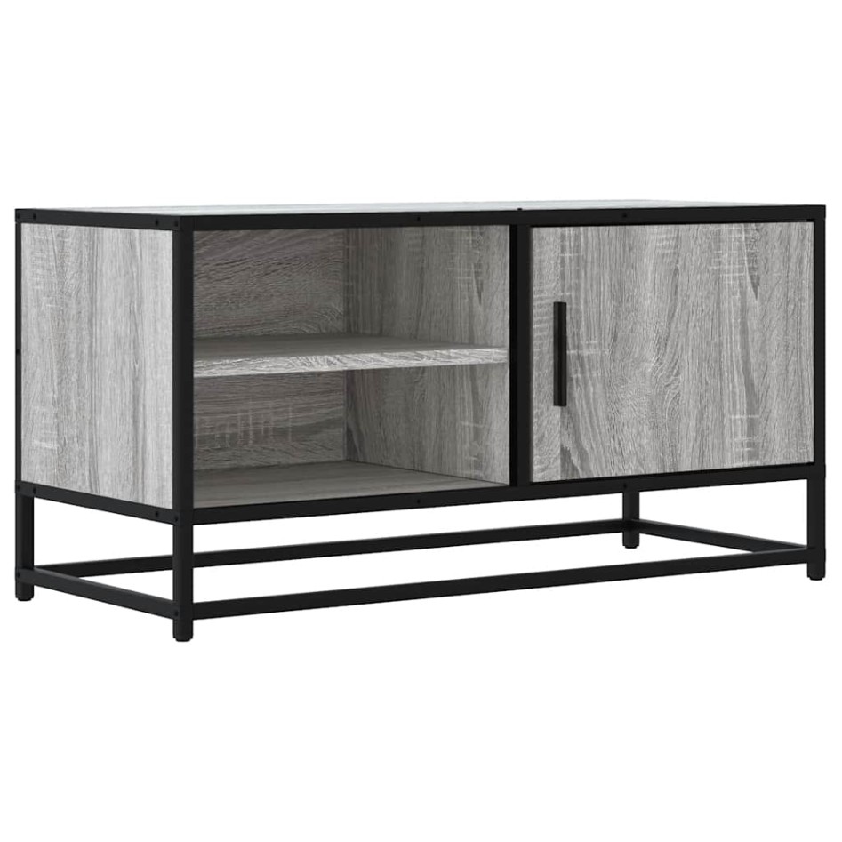 Mueble TV madera ingeniería y metal roble ahumado 80x34,5x40