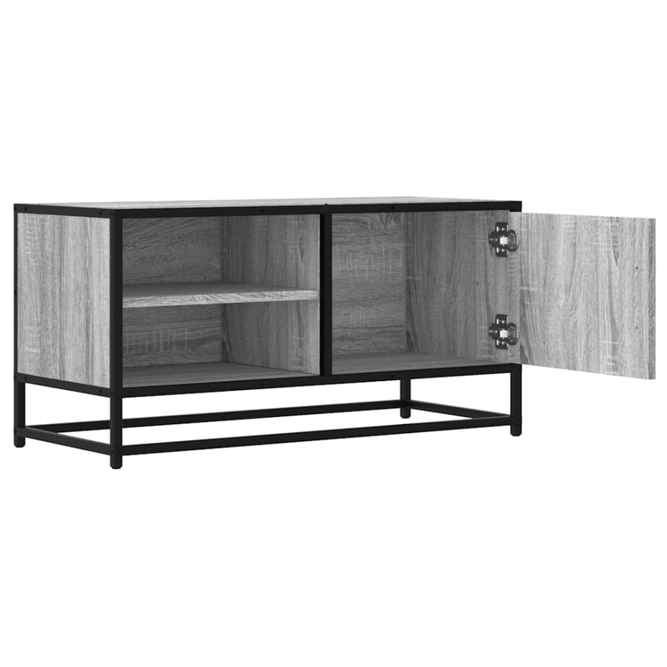 Mueble TV madera ingeniería y metal roble ahumado 80x34,5x40