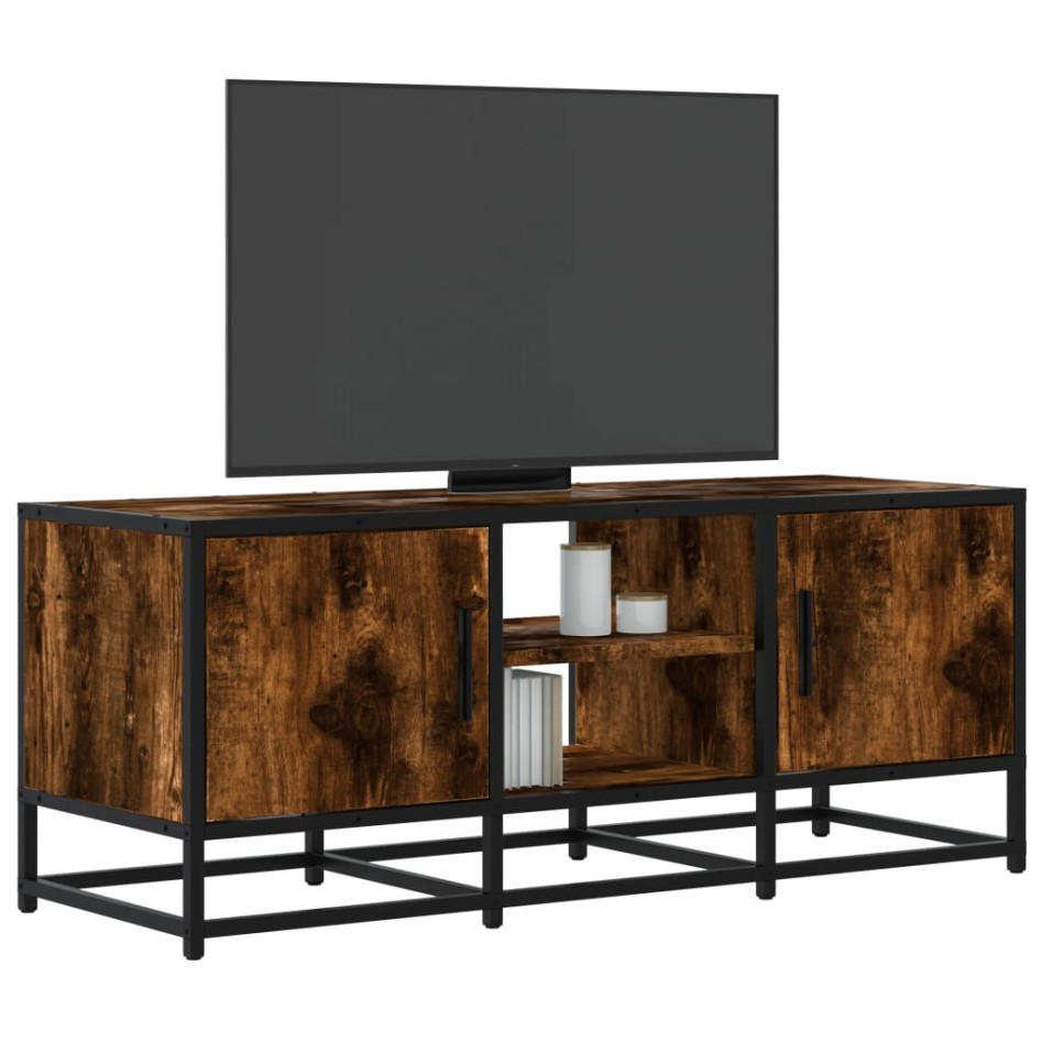Mueble TV metal y madera ingeniería roble ahumado 100x35x41