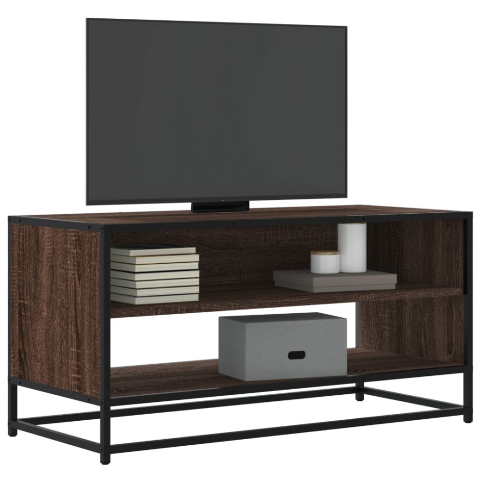 Mueble TV metal y madera ingeniería marrón roble 91x40x46