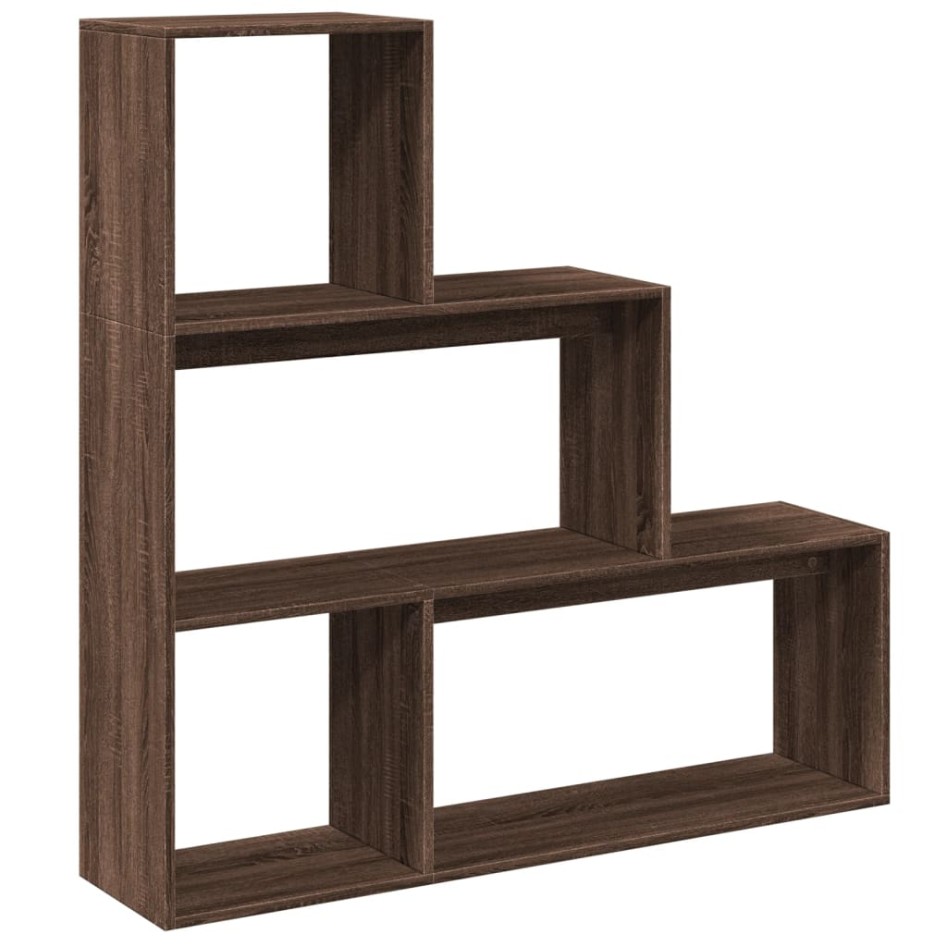 Librería divisora 3 niveles madera marrón roble 123x29x123
