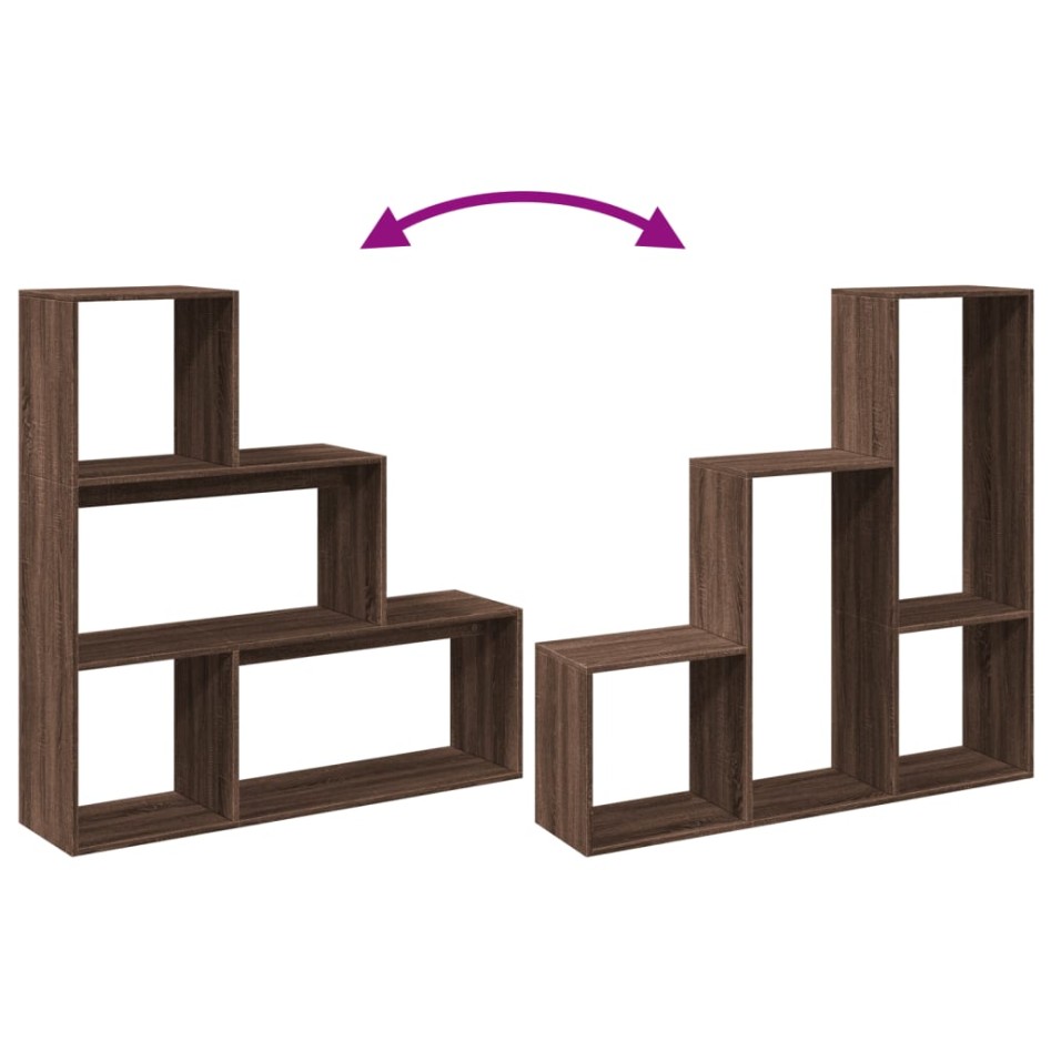 Librería divisora 3 niveles madera marrón roble 123x29x123