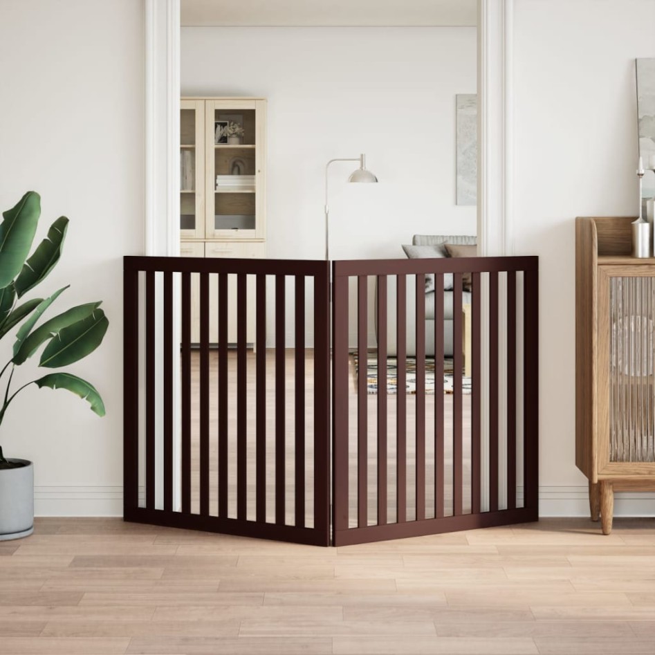 Puerta para perros plegable 2 paneles madera álamo marrón