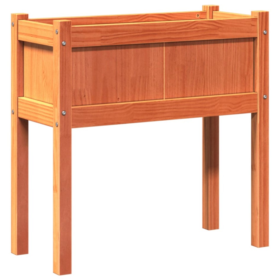 Jardinera con patas madera maciza pino marrón cera 70x31x70