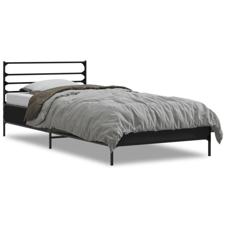 Estructura de cama madera de ingeniería y metal negro 90x200