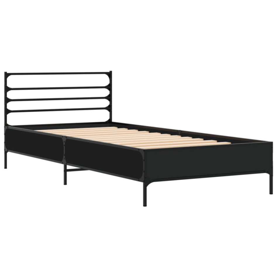 Estructura de cama madera de ingeniería y metal negro 90x200