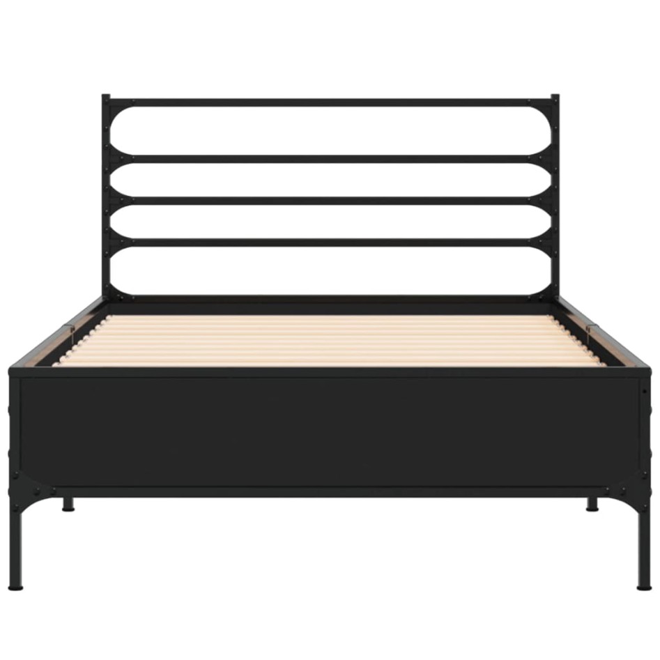 Estructura de cama madera de ingeniería y metal negro 90x200