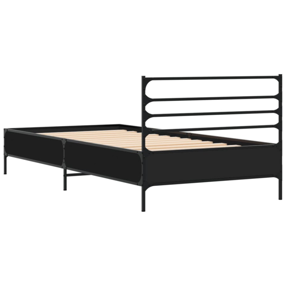 Estructura de cama madera de ingeniería y metal negro 90x200