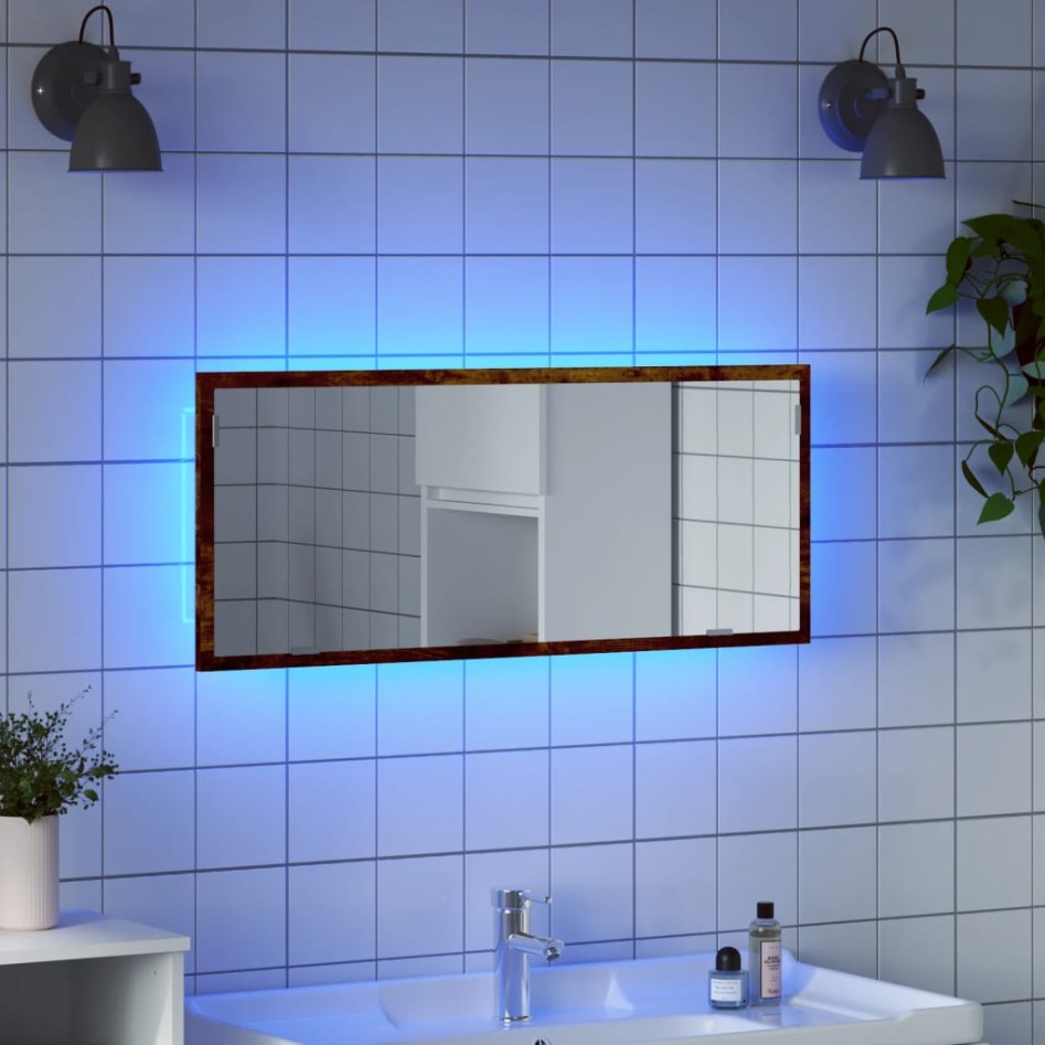 Espejo de baño LED madera ingeniería roble ahumado