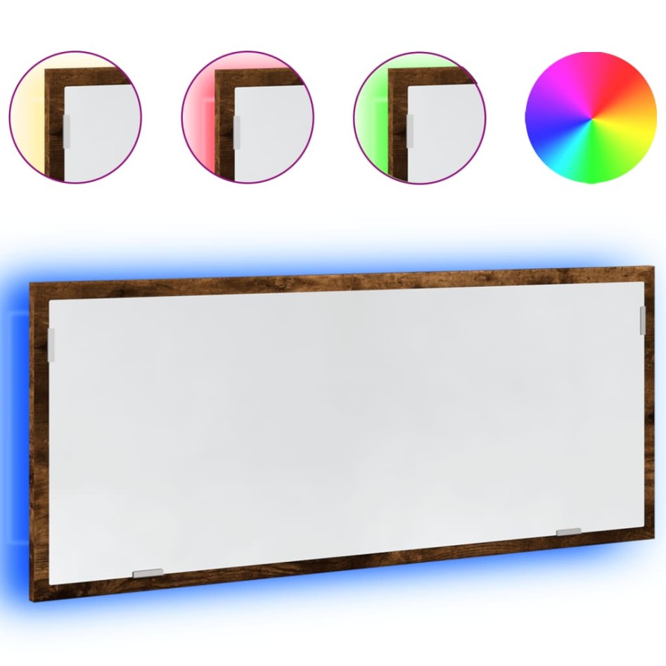 Espejo de baño LED madera ingeniería roble ahumado