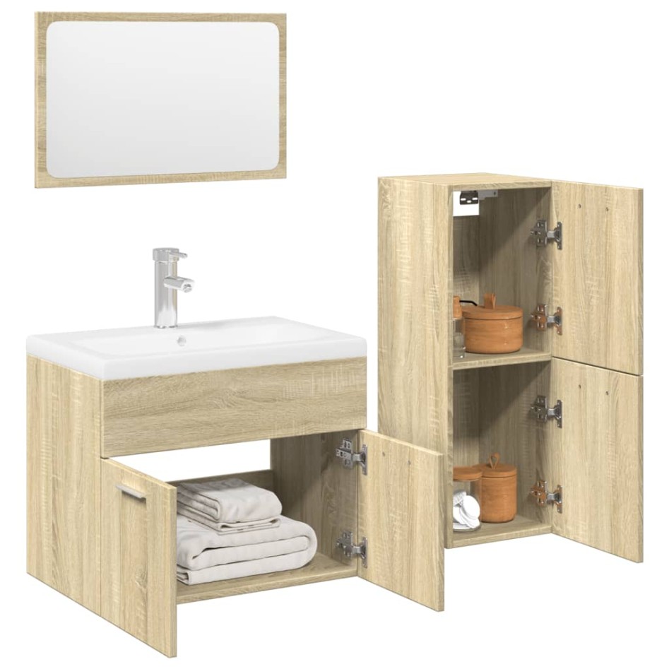 Set de muebles de baño 3 pzas madera contrachapada roble