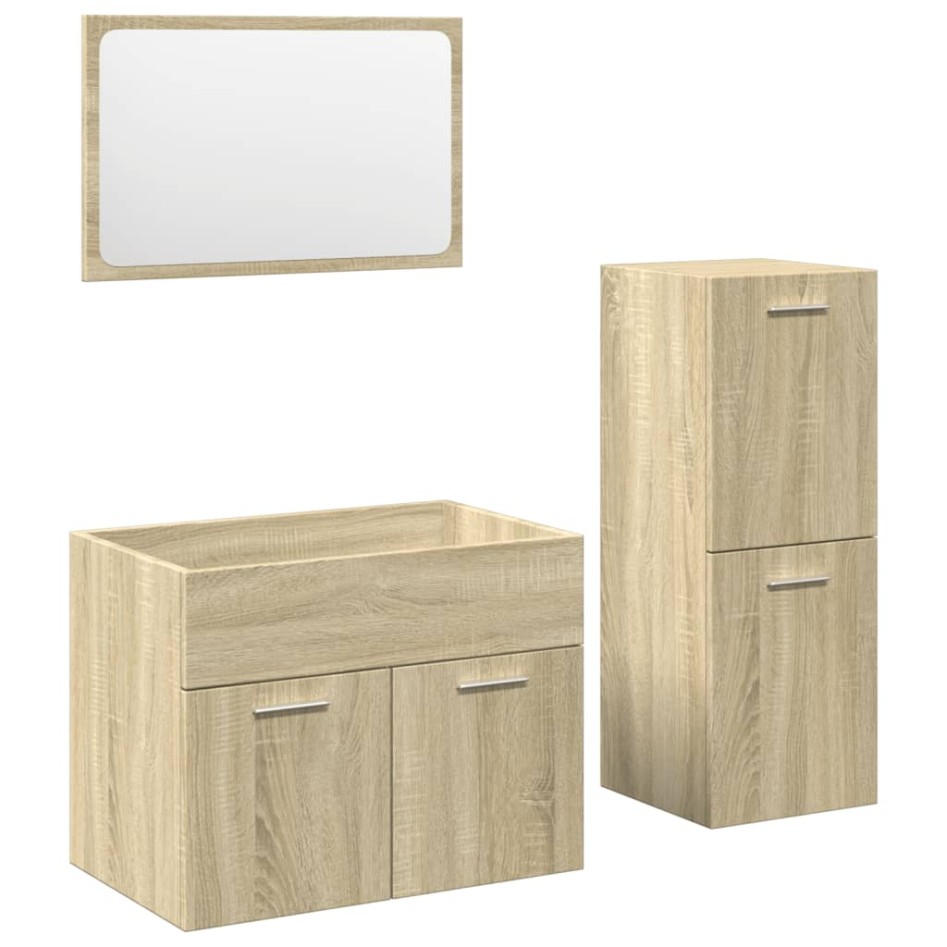 Set de muebles de baño 3 pzas madera contrachapada roble