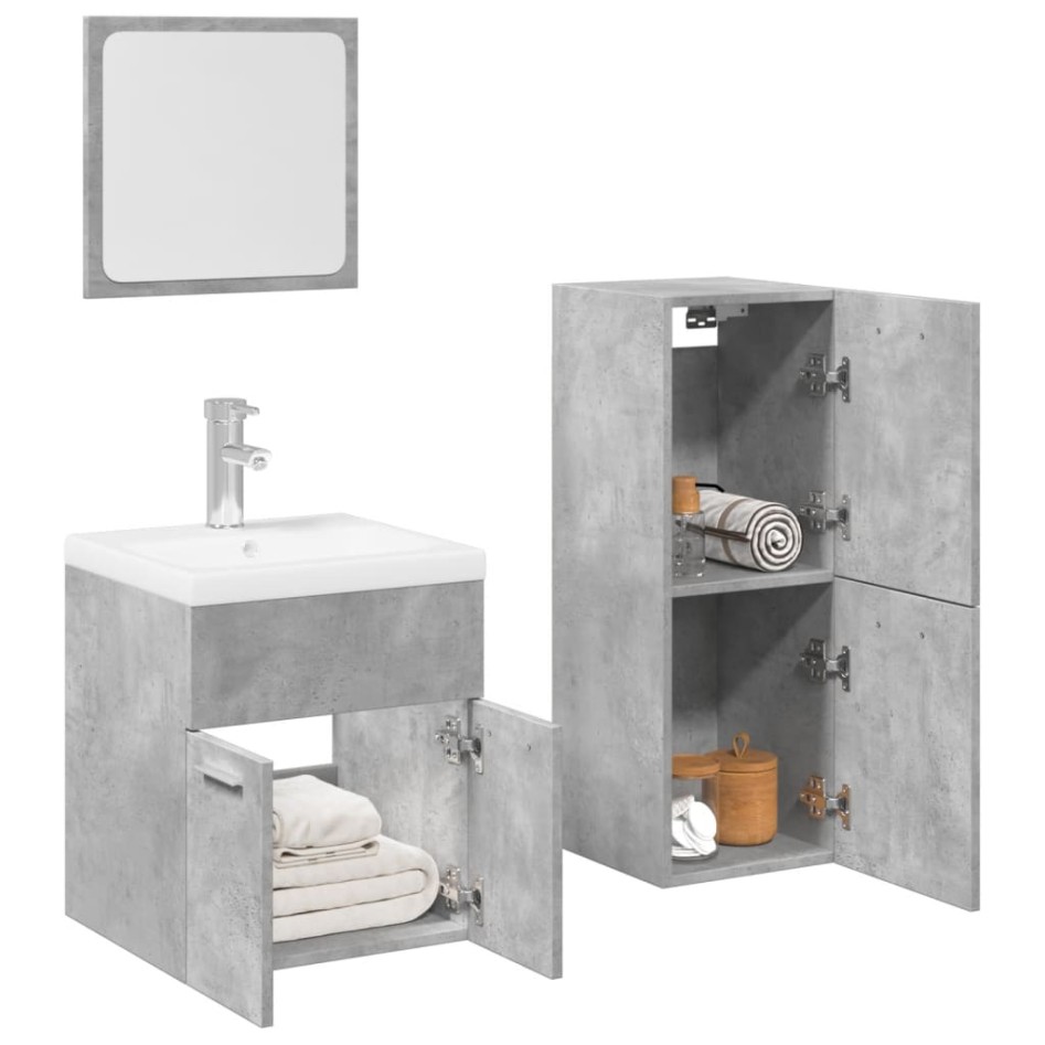 Set muebles de baño 2 piezas madera contrachapada gris