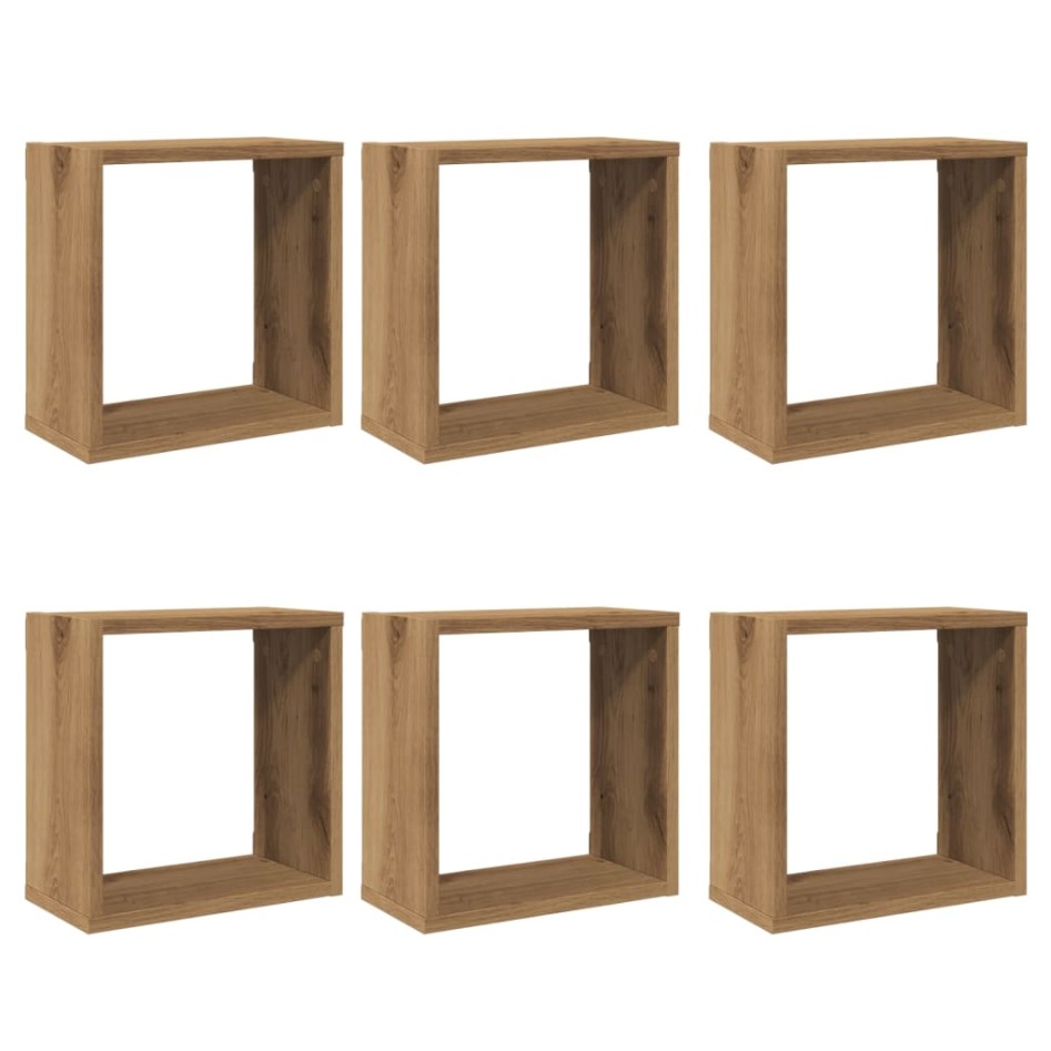 Estantes cubo de pared 6 uds madera roble artisan 30x15x30