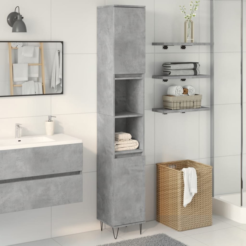 Armario de baño madera contrachapada gris hormigón 30x30x190