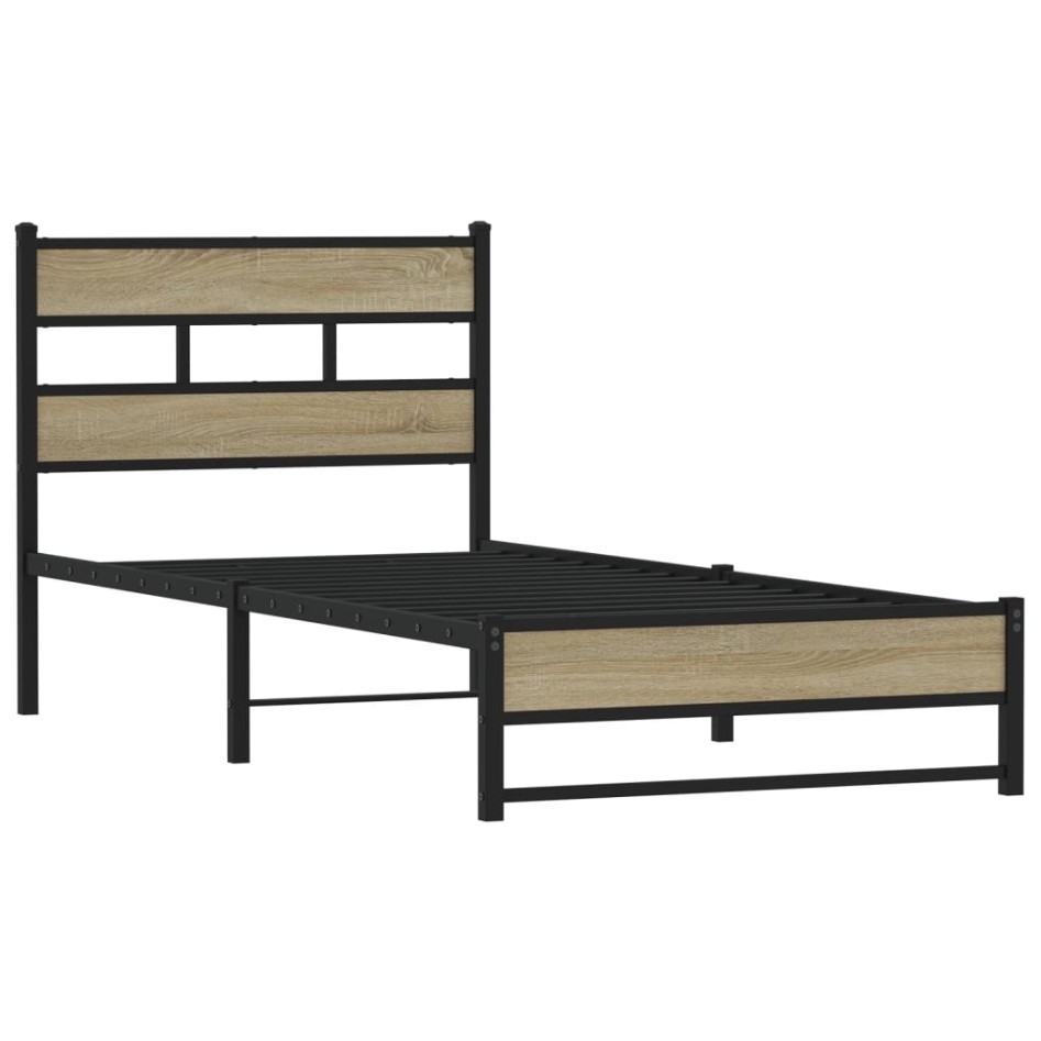 Estructura de cama sin colchón metal roble Sonoma 90x190