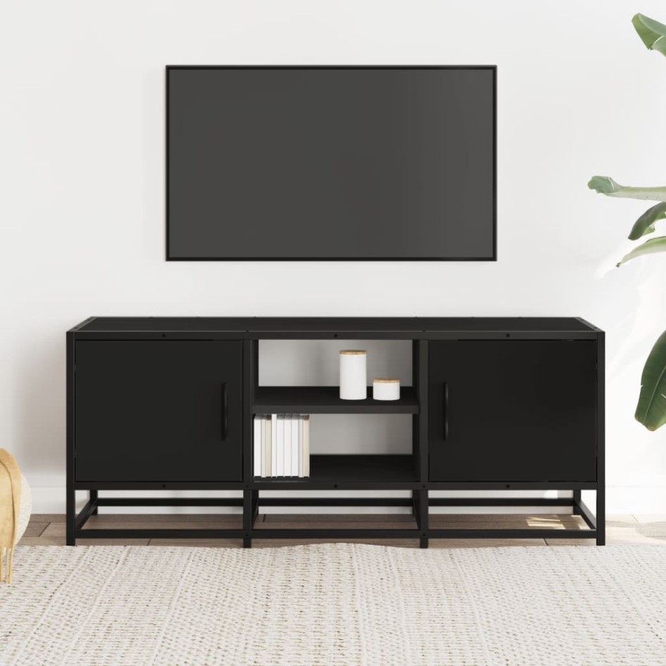 Mueble de TV madera de ingeniería y metal negro 100x35x41