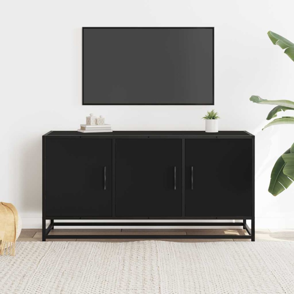 Mueble de TV madera de ingeniería y metal negro 100x35x50