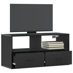 Mueble de TV metal y madera de ingeniería negro 80x31x39,5
