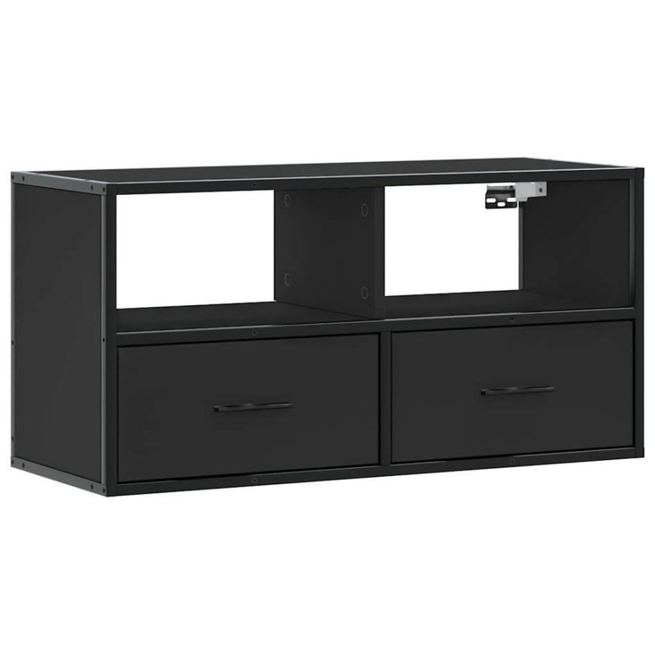 Mueble de TV metal y madera de ingeniería negro 80x31x39,5