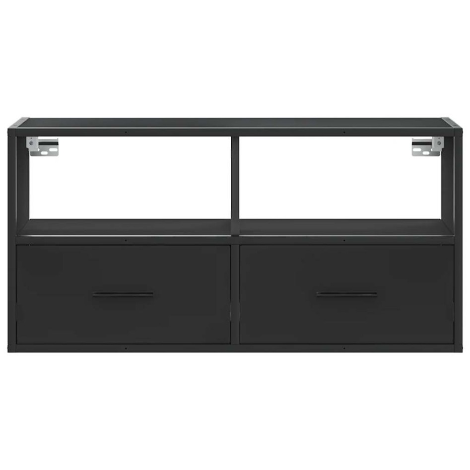 Mueble de TV metal y madera de ingeniería negro 80x31x39,5