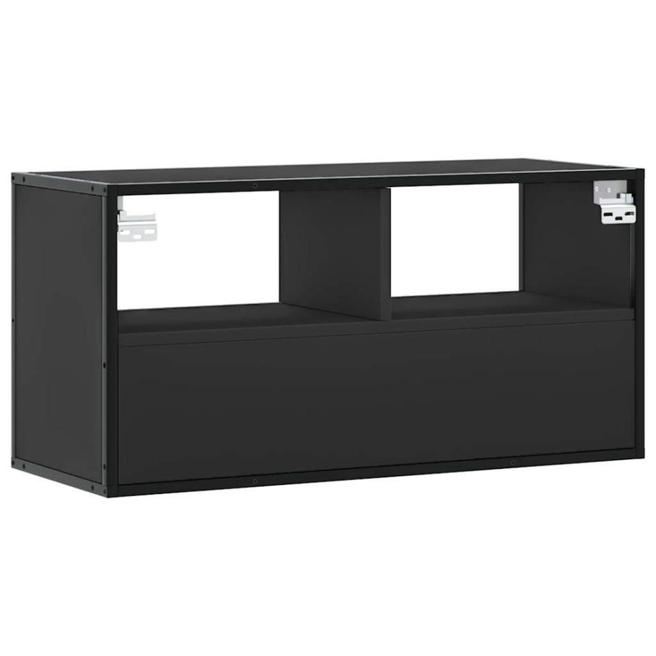 Mueble de TV metal y madera de ingeniería negro 80x31x39,5