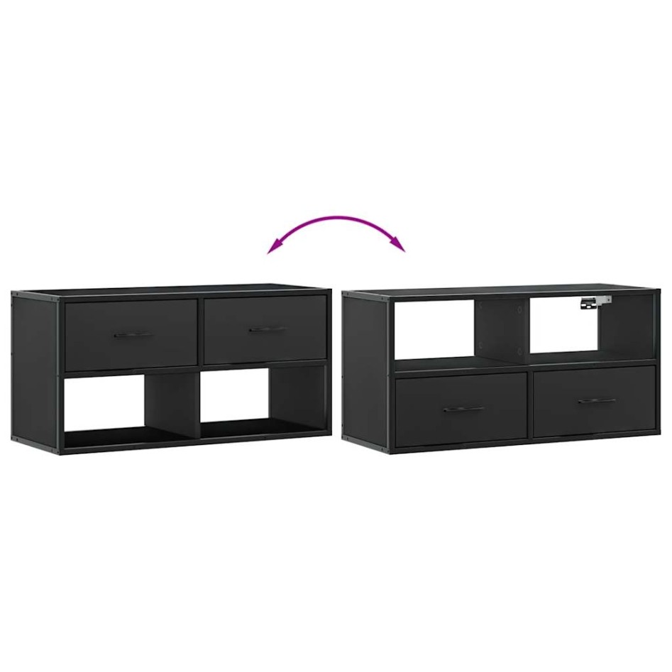 Mueble de TV metal y madera de ingeniería negro 80x31x39,5