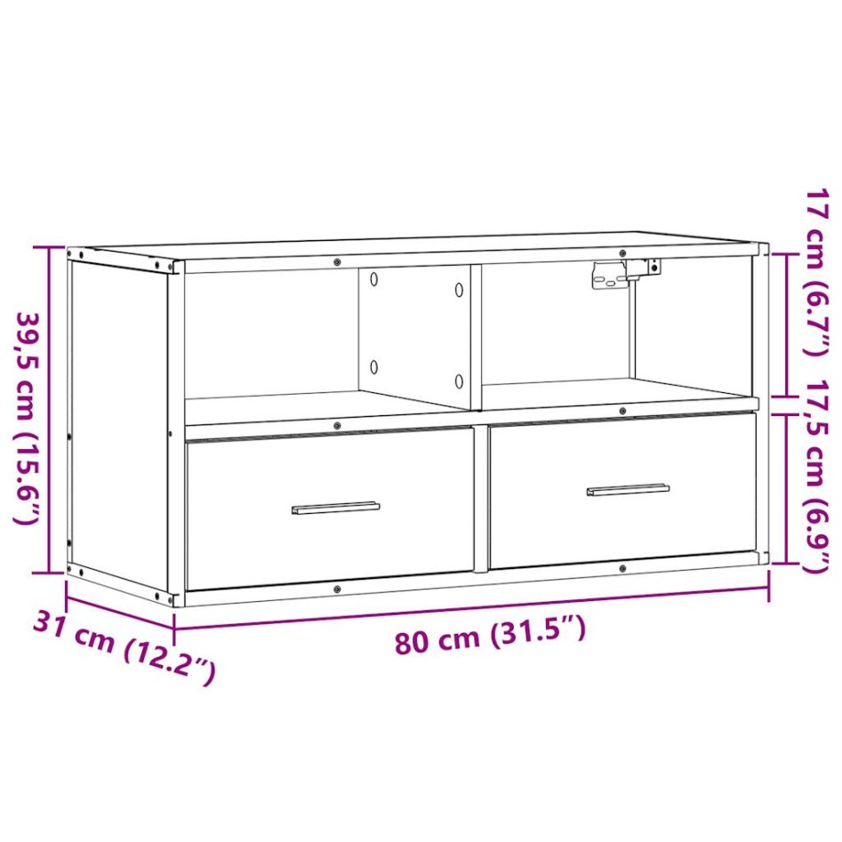 Mueble de TV metal y madera de ingeniería negro 80x31x39,5