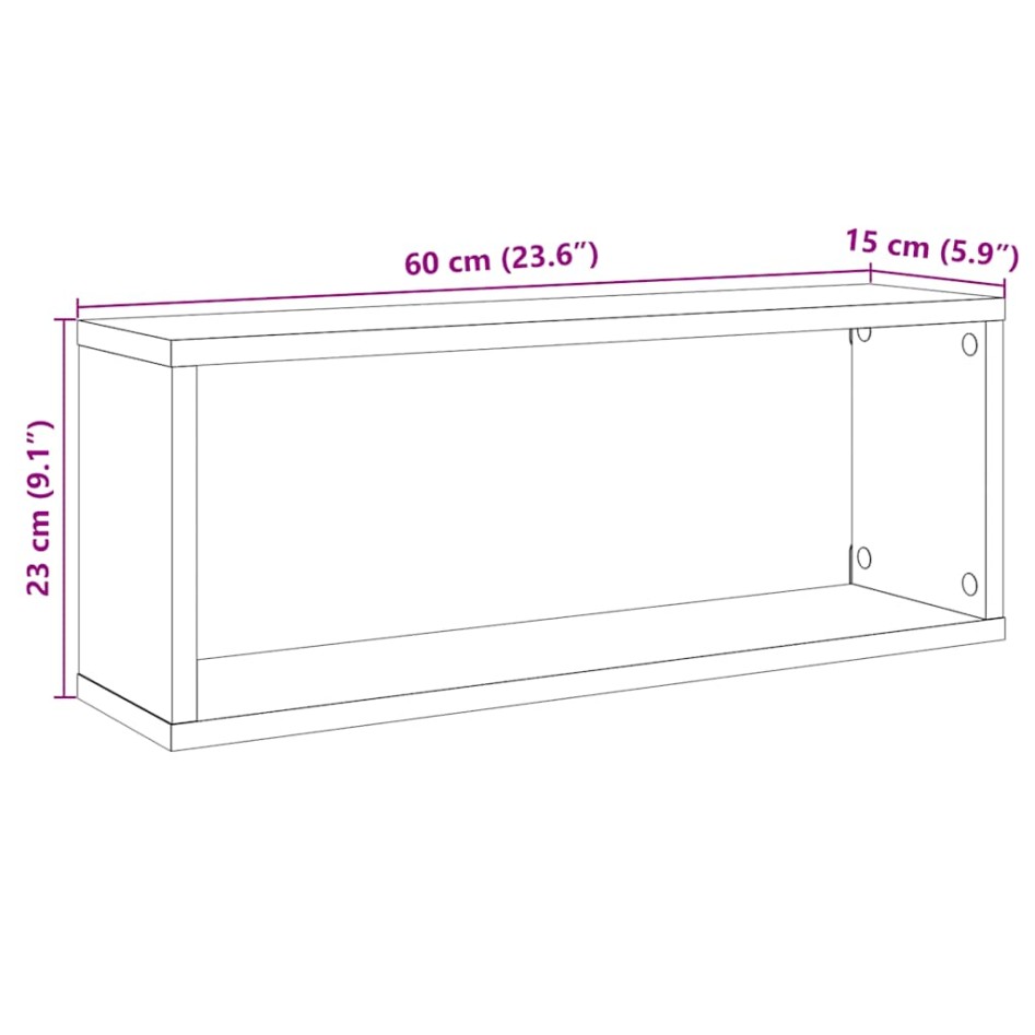 Estantes cubo de pared 6 uds madera envejecida 60x15x23