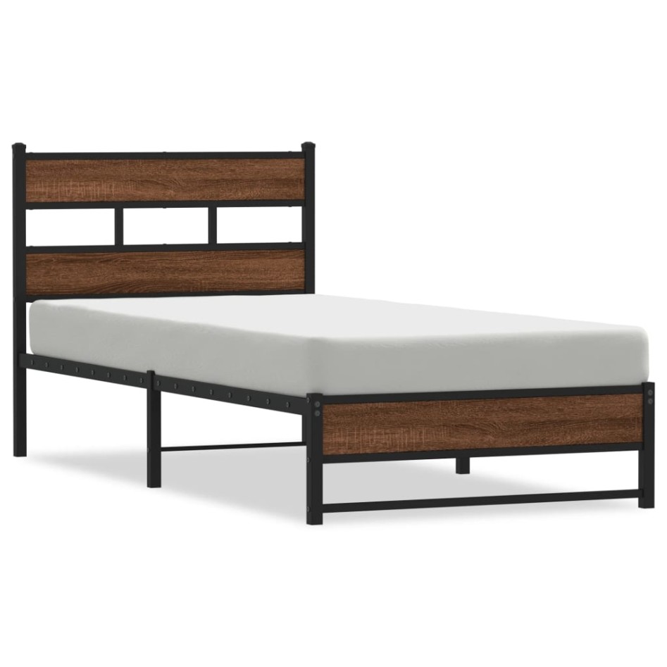 Estructura de cama sin colchón metal marrón roble 100x200