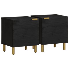 Mesitas de noche 2 uds madera maciza de mango negro 40x33x46