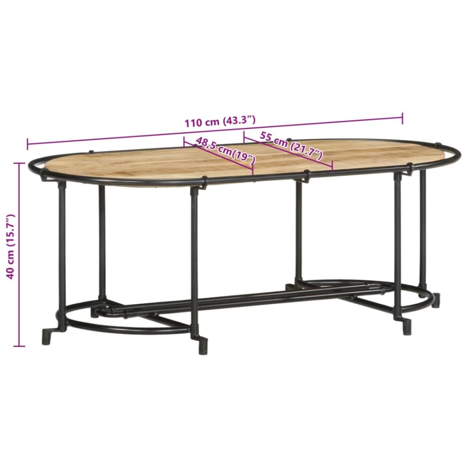 Mesa de centro madera maciza de mango rugosa 110x55x40