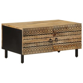 Mesa de centro madera maciza de mango rugosa negro 80x50x40